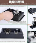 Killer Electric 150 Watt 58mm Coffee Puck Knock Box With Dual Brush Heads for easy portafilter cleaning in compact countertop setup.