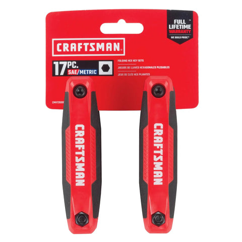 Metric And SAE Fold Up Hex Key Set With Dual Material Folding Handles 14 Piece Includes 9 In 1 And 8 In 1 Hex Keys Compact Portable