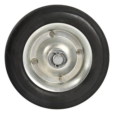 Close-up of a heavy duty 6 inch rubber wheel from Workhorse 2 Pack Sliding Fence Gate Wheels - Heavy Duty Rolling Gate Carriers For Chain Link Fences, Rust Resistant Galvanized Steel, Fits 1 3 Eighths To 1 7 Eighths Inch Track, Durable Track Wheels For Smooth Rolling