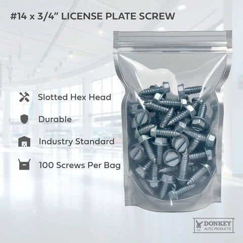 Bag of License Plate Screws Size Fourteen By Three Quarter Inch Slotted Hex Head For Vehicles Pack Of 100