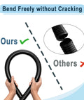 Hands bending a Heavy Duty Reinforced Steel Wire Water Hose 1-1/4 Inch By 10 Foot Black Flexible Vinyl Tubing, showing no kinking.
