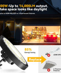 3 Color UFO LED High Bay Light 100W 3000K 4000K 5000K IP65 14,000 Lm 120 Degree Beam garage lighting illustration