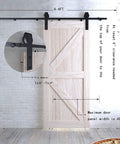 Six Point Six Foot Sliding Barn Door Hardware Kit With Five Track System for doors 35 to 40 inches wide on wall, J-shape hanger detail