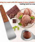 Stainless Steel Ice Cream Shovel With Wooden Handle for Easy Scoops and Serving Frozen Treats next to bowl of chocolate ice cream