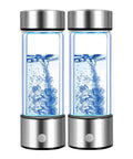 Hydrogen Water Bottle Generator 2 Pack With SPE PEM Tech Water Ionizer Portable Hydrogen Rich Water Machine Glass Bottle with Steel Accents