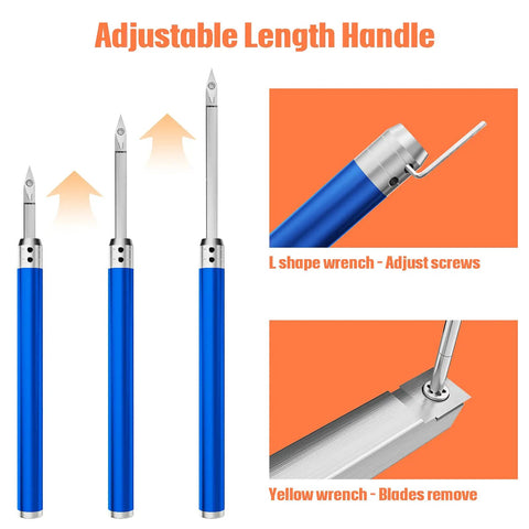 Adjustable length handle in Carbide Tipped Wood Turning Tool Set with Extendable Shafts, featuring assembly instructions.