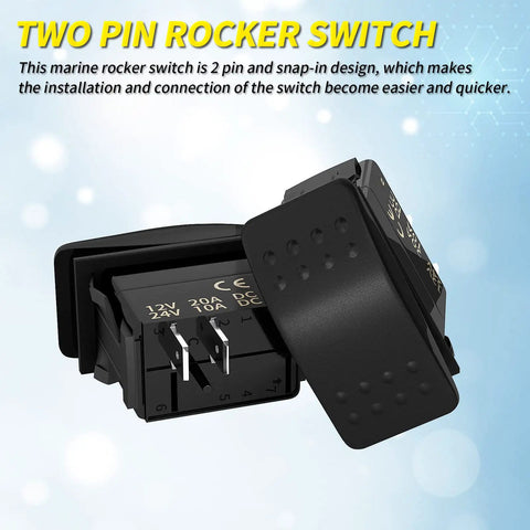 Beefy 12V Marine Rocker Switch For Boat And ATV Waterproof SPST On Off 2 Pin Toggle Switch 20A DC Heavy Duty Auto Electrical Switch For Car UTV Dash Panels, black 2-pin snap-in
