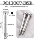 Four Pack 304 Stainless Steel Shoulder Bolts 8mm Shoulder Diameter 50mm Shoulder Length M6x1 Thread Hex Socket Tough As Nails Hardware