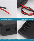 Duo Pack 8 Aa Battery Holder With 12V Dc Output And Toggle Switches Includes Lead Wires For Plug And Play Electronics showcasing lead wires and switch.