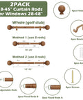 Two Pack Imitation Wood Grain Curtain Rods With Ball Finials, Adjustable 1 Inch Diameter Rails For 28 To 48 Inch Windows