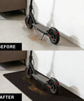 Before and after using heavy duty floor protection mat for electric scooter 51 by 16 inches absorbent and flexible non slip