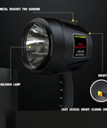 Heavy Duty Handheld Spotlight With 12V DC Charger, Halogen Bulb, Rugged ABS Body, 8ft Coiled Cord, Easy Slide On Off Switch