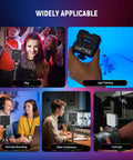 Collage showcasing Magnetic RGB Camera Light For Video And Photography in different settings like vlog, portraits, and video conference.