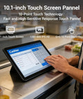 10.1 Inch Fanless Industrial Touchscreen Computer Featuring Slick RK3399 Hexa Core Processor, Android 12 Rugged Panel PC on a counter