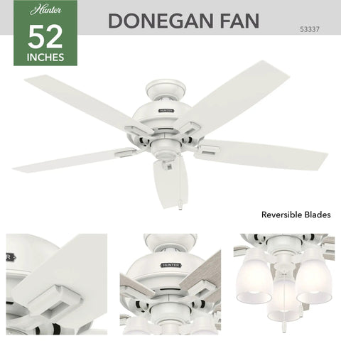 Donegan Fresh White 52 Inch Ceiling Fan With LED Light Kit and Reversible Blades