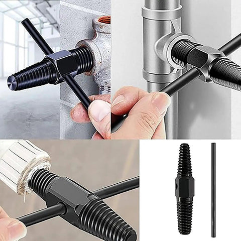 Heavy-Duty Pipe Thread Extractor For Broken Threads, Screw Removal Tool For Faucets And Water Lines in use on metal pipe