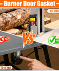 Comparison of burner door gaskets in a table saw setup featuring a paddle switch control.