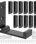 12 Piece Aluminum Alloy Folding Wall Hooks Heavy Duty Coat Hangers Foldable Rustproof Closet Organizer With Mounting Hardware for Coats, showing black hooks and screws.