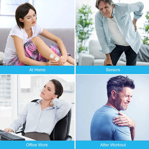 Heavy Duty Tens Therapy Pads With Pad Holder 24 Pack Boasting Thick Conductive Gel used by diverse individuals for pain relief in various settings.