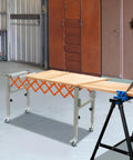 Heavy Duty Adjustable Conveyor Rollers Stand Expandable 18 To 51 Inch Table Saw Outfeed Roller For Woodworking With Locking Casters in use.
