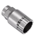 Heavy Duty Bike Bottom Bracket Removal Tool for Twenty Tooth Cartridges fits half inch drive or 24mm wrench, silver finish
