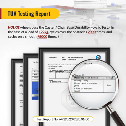 TUV testing report showcasing durability of office chair wheels rollerblade casters 3 inch 11x22mm all black set of 15
