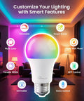 4 Pack Smart LED Bulbs Color Changing A19 E26 Dimmable 9W 800 Lumen, UL Certified, with smart features like dimmable and voice control
