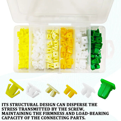 Hella Tough 120 Piece Nylon Grommet Screw Nuts Assortment Kit With Self Tapping Inserts showing colorful nylon fasteners in storage container.
