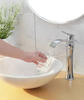 Chrome Vessel Sink Faucet Tall Waterfall Design With Pop Up Drain Single Handle Polished Finish Without Overflow 1 Hole Basin Mixer Tap