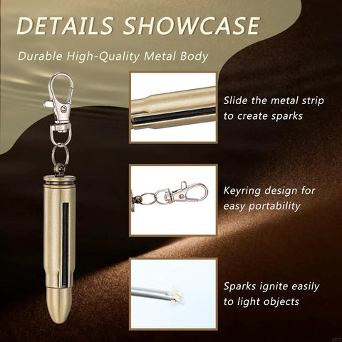 Brass Permanent Match Lighter With Keychain Flint Fire Starter features durable metal body and portability for camping.