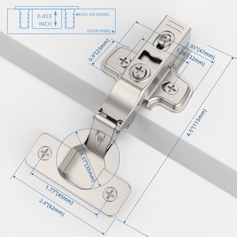 Full Overlay Soft Close Concealed Frameless Cabinet Hinges 50 Pack Satin Nickel Clip On Self Closing 3D Adjustable Stainless Steel
