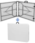 Six Foot Folding Table For Indoor And Outdoor Use, Portable Heavy Duty Fold In Half Plastic Dining Table With Carrying Handle