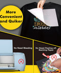 DTF Transfer Film Set With 30 A4 Sheets Double Sided Matte Direct To Film Paper showing application on T-shirt and printer use.