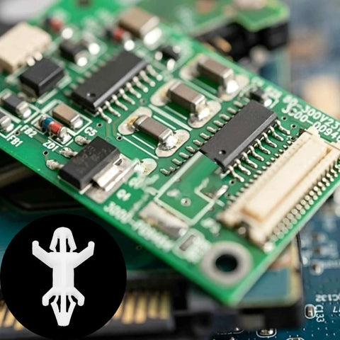 Close-up of 120 Pieces Rugged Pcb Standoffs With Reverse Locking Design Double Hex Head Circuit Board Spacers on a circuit board.