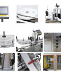 Detailed components of WZLOIUNHZ Automatic Positioning Labeler For Round Bottles Cans Jars Servo Control in a machinery collage.