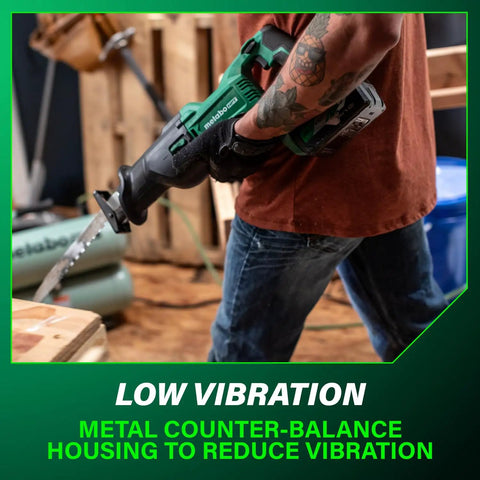 User operating 18V Cordless Reciprocating Saw With Orbital Cut Mode Beast Mode Power 3000 SPM One And One Eighth Inch Stroke LED Light