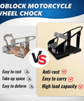 Comparison of rusted and new Beefy Heavy Duty Steel Motorcycle Wheel Chock With 1800 Lbs Capacity Front Wheel Stand