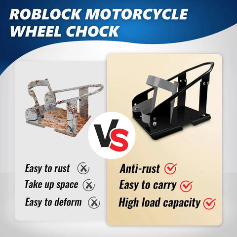 Comparison of rusted and new Beefy Heavy Duty Steel Motorcycle Wheel Chock With 1800 Lbs Capacity Front Wheel Stand