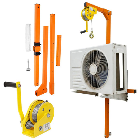 Heavy Duty Air Conditioner Lift Crane With Bulletproof Stainless Frame And Smooth 50 Ft Cable Plus Reliable Hand Winch For No Sweat Mini Split Heat Pump Roof Mounting Jobs
