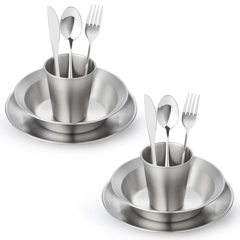 All In One Stainless Steel Camping Mess Kit For 1 To 4 People With Plates, Bowls, Cups, And Full Cutlery Set Plus Carry Bag