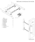 Exploded diagram of Post Mount Offset Double Sided Ladder Style Push Pull Door Handle 12 Inch Satin Stainless Steel with hardware.