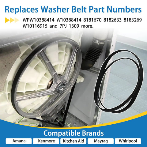 Washer Drive Belt Replaces WPW10388414 W10388414 8183269 W10116915 8182633 8181670 AP6020747 PS11754067 51.1 Inch Total Length 7 Ribs 6 Grooves on washer pulley