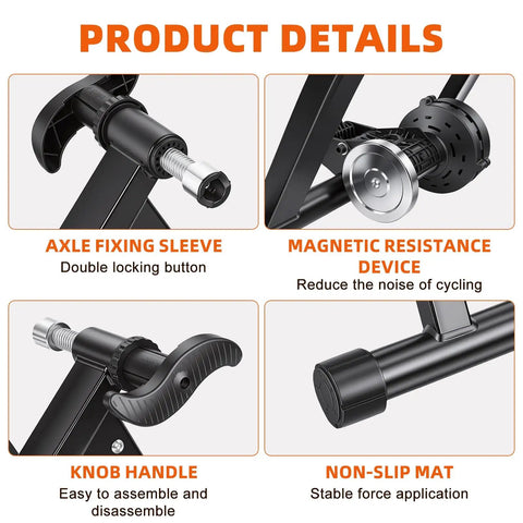 Magnetic Indoor Bike Trainer Stand With 6 Level Resistance For 26 To 28 Inch And 700C Wheels product components details