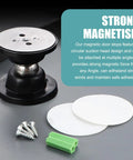 RV Magnetic Door Catch, 2.09 Inch Round Self Adhesive Door Holder with Screws, black stopper and accessories on table