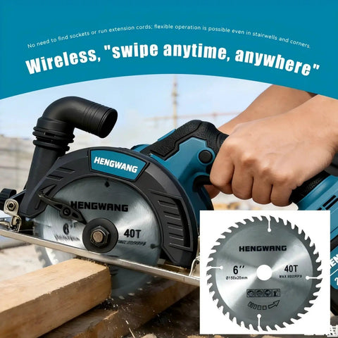 6 Inch Cordless Mini Circular Saw With Brushless Motor And 21 Volt 6 Ah Battery, 3 Speed Adjustable Up To 6000 Rpm, Zero Effort Bevel Tilting And Fast Charger Included For Ripping Through Wood Or Aluminum
