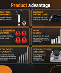 Product advantage infographic showcasing Front And Rear Suspension Bushing Repair Kit For 2004 Plus Club Car Precedent Golf Cart features.