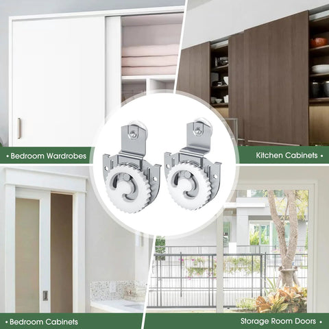 Sliding Closet Door Roller Set For Wardrobes Replacement Rollers Hardware Kit In Silver Eight Piece Pack Quiet Operation And Smooth Glide Durable Wardrobe Sliding Track Wheel System For Easy Low Noise Door Movement