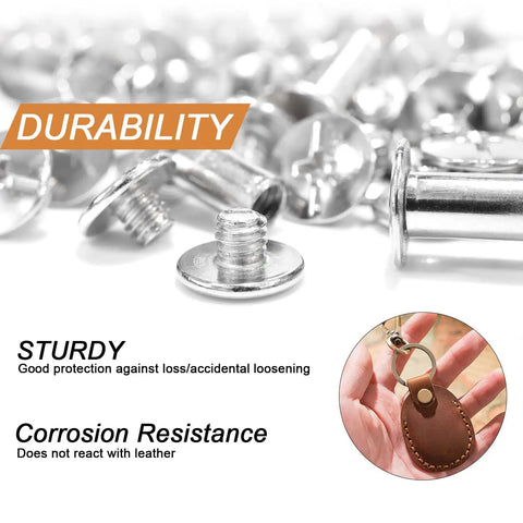 Close-up of Heavy Duty Chicago Screws And Leather Rivets Kit, 120 Pieces with durable carbon steel design for crafting projects.