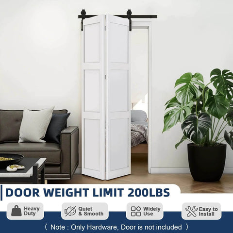 Heavy Duty 36 Inch Bi-Fold Barn Door Hardware Kit Fits Two 16 Inch Closet Doors, Sliding Track, Black Finish, Door Not Included