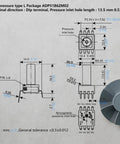 Piezoresistive Water Level Sensor For Washing Machine Control Board With 8 Pin DIP Analog Output Low Pressure 6 KPa Compatible With Whirlpool Maytag Amana 2 Pack Real Time Level Detection For Precise And Reliable Fill. technical drawing with dimensions